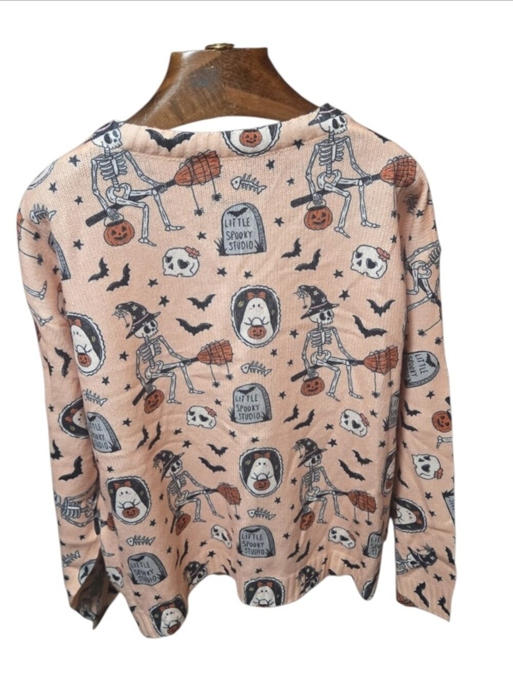 Halloween Themed Skeleton Ghost Skull Orange Cardigan Sweater Size 4XL - Picture 2 of 5